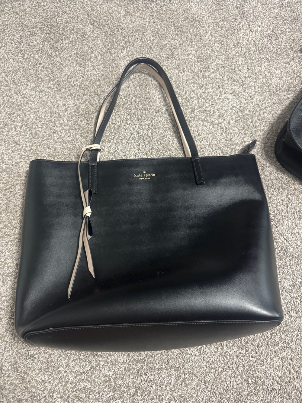 kate spade Black Tote with Cream Trim and Bow Detail